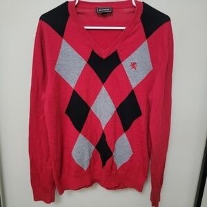 Express Men's Red Argyle V Neck Sweater L